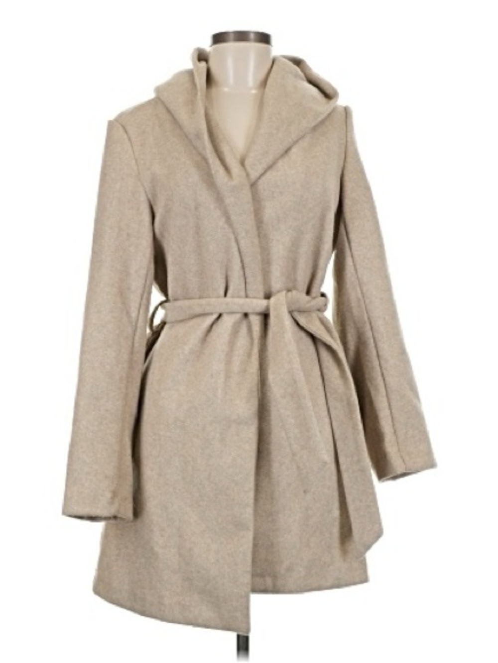 Love Tree Hooded Belted Wool-Blend Wrap Coat